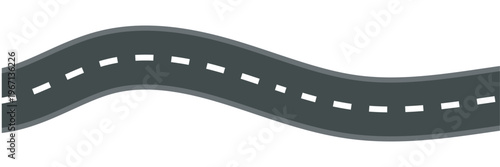 Perspective view of road going far away. Empty highway with marking stretching into distance. Travelling, trip, forward movement, future concept. Vector flat illustration.