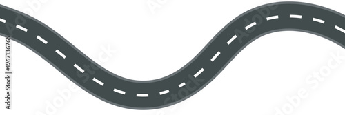 Perspective view of road going far away. Empty highway with marking stretching into distance. Travelling, trip, forward movement, future concept. Vector flat illustration.