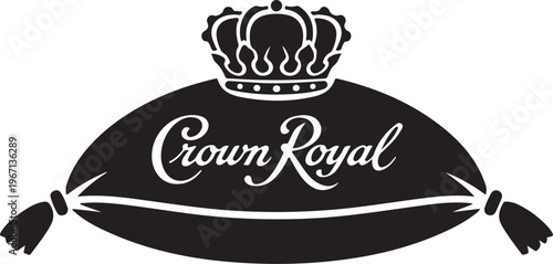 Black Crown Royal with white text and crown