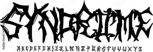SYNDROME Extreme Horror Display Font Alphabet – Aggressive Spiky Distorted Font Type with Chaotic Metal Style, Brutal Typography Meaning for Death Metal Logos,  and Underground Graphic Design Projects