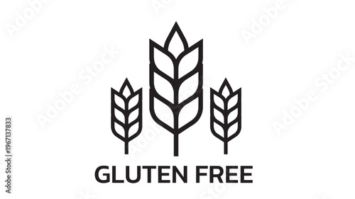 Wheat stalks icon with black outlined graphic and text indicating gluten free status for food products.