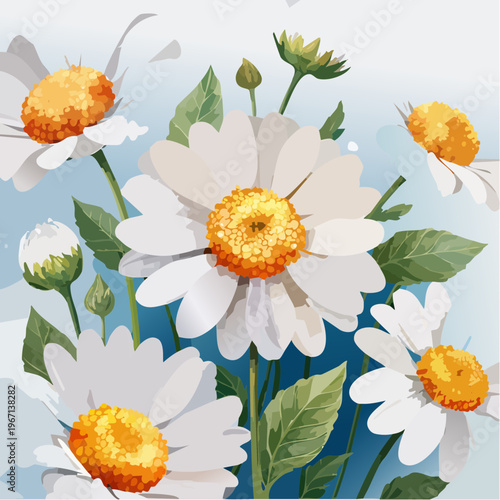 Weiße Kamillenblüten mit gelber Mitte im Frühlingsgarten