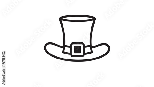 Top hat icon with a buckle and ribbon detail, classic formal headwear design in simple outline style for festive occasions.