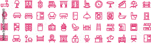 A collection of red and black furniture icons on a white background