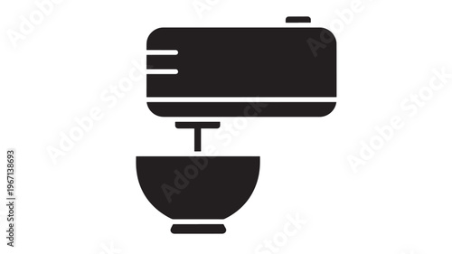 Mixer stand with bowl and single beater icon in flat minimalist silhouette, representing a kitchen appliance for baking and mixing