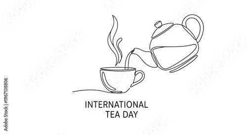 Minimalist line drawing of a teapot pouring tea into a cup