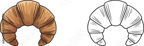 Croissant illustration & outline set isolated on transparent background 