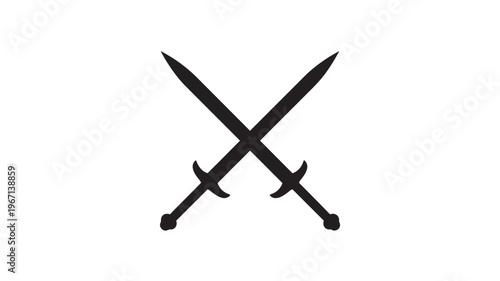 Swords crossed silhouette with simple handles and pointed blades on white background featuring sword, icon, weapon with medieval and knight elements