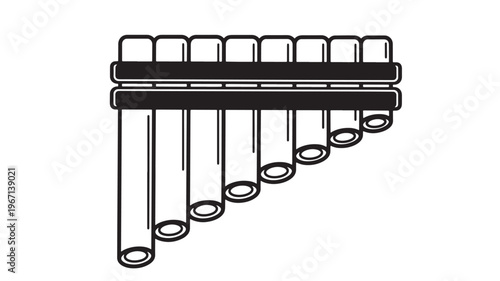 Pan flute musical instrument with hollow tubes tied together in a row, isolated on white background featuring woodwind, pipes, folk music with