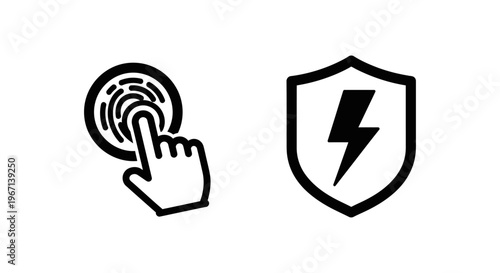Biometric fingerprint scan and security shield icon