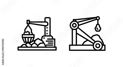 Industrial icons for ore extraction and mining operations