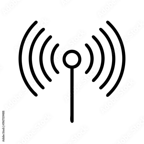 A simple black and white illustration of a radio wave antenna icon