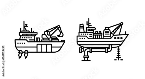 Fishing trawler and offshore vessel icons