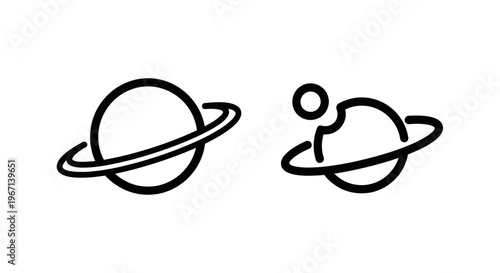 Two planet icons, one with rings and one stylized
