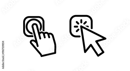 Finger pressing a button and a cursor clicking icon