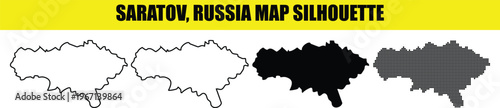 Saratov russia map silhouette vector pack featuring outline and pixelated dot patterns on transparent background.