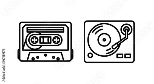 Cassette tape and vinyl record player icons