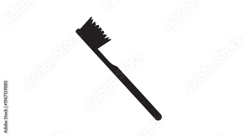 Toothbrush icon with angled handle and bristled head, representing oral hygiene and dental care concepts, isolated on white background.
