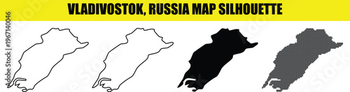 Vladivostok russia map silhouette vector graphics including dotted and thin outline styles for creative designs.