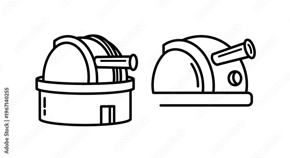 Fototapeta premium Observatory domes icons, telescope buildings