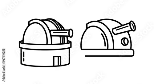Observatory domes icons, telescope buildings