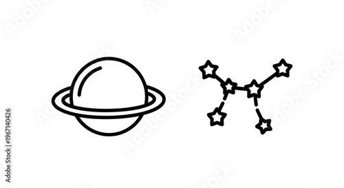 Planet with rings and constellation icon set