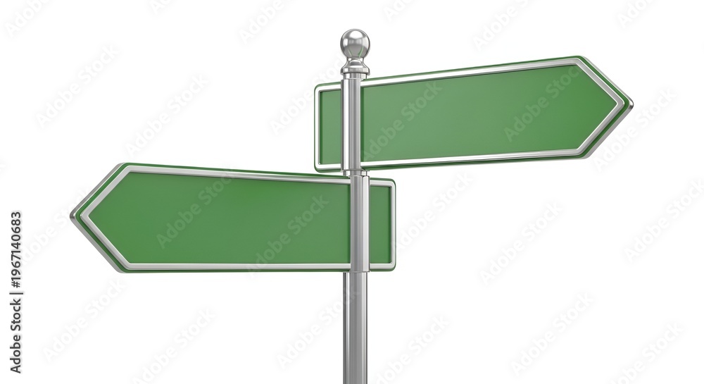 Obraz premium 3D green crossroad signpost with multiple directional arrows for business strategy and decision making