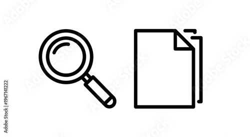 Magnifying glass and multiple documents outline icons