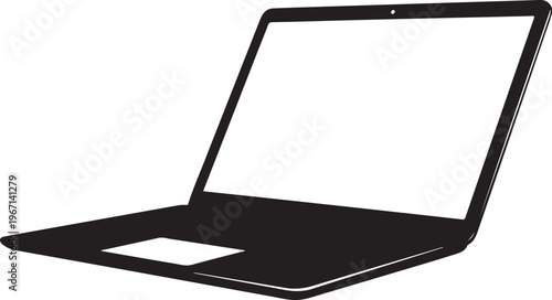Black laptop computer with blank screen white background