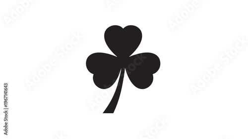 Shamrock icon with three heart-shaped leaves and a curved stem in solid black on a white background for good luck symbolism.