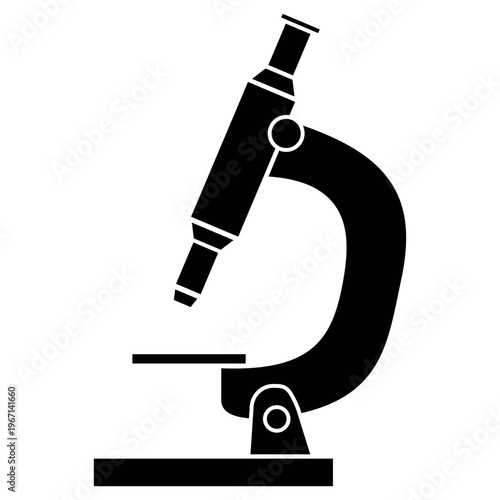 Black microscope silhouette on white science laboratory