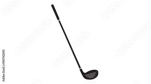 Golf club silhouette with grooved face and long shaft, icon representing golf sport equipment featuring black and white, simple, minimalist with game