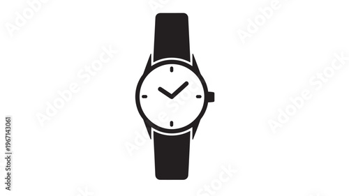Watch icon with black strap and simple analog dial, symbolizing timekeeping and elegance for modern accessory designs.