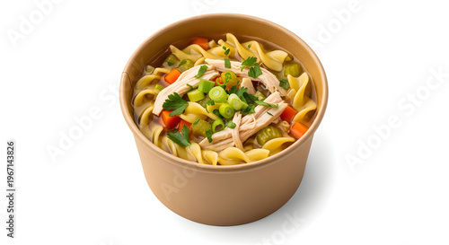Classic Chicken Noodle Soup in Eco Friendly Takeout Bowl