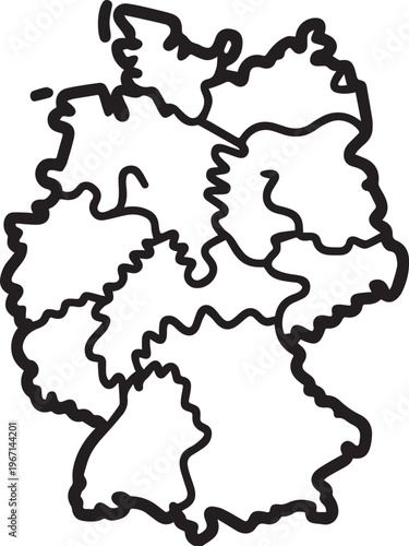 Outline map of Germany with states simple doodle illustration on transparent background