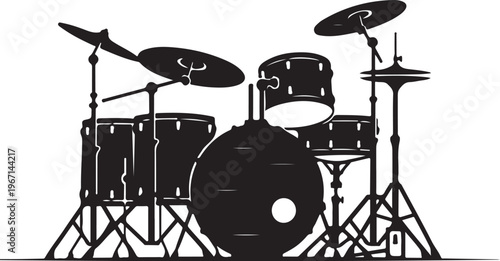 Black silhouette of a drum set drums musical instruments