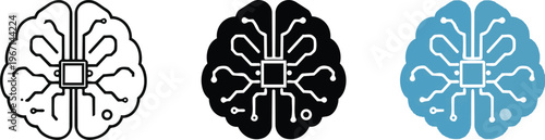 Neural network digital brain icon. AI and technology symbol. Artificial, digital and machine learning concept. Interface, nodes and connection design for neural network, brain and smart systems.