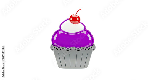 Purple Cupcake with White Frosting and Cherry