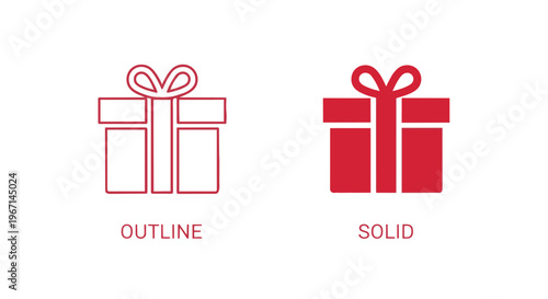 Red gift box icons in outline and solid style for festive designs