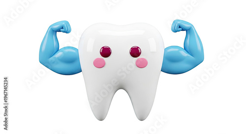 Strong Cartoon Tooth Flexing Biceps