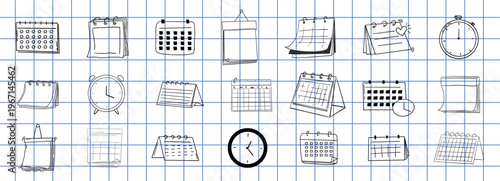 Calendar blank template in doodle style, sketch hand drawn clip art for planning, diary, sticker. Hanging line schedule planner. Reminder and calendar with a check.