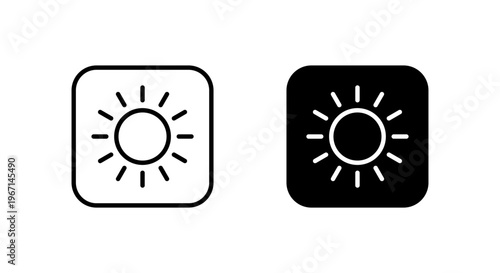 Sun outline icon in black square. Sunny weather symbol. Daylight sign