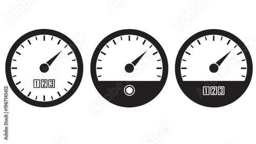 Gauges with needles and numerical displays showing readings 123, set against a white background in a simple vector style.
