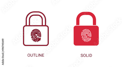 Red padlock icons with fingerprint in outline and solid style