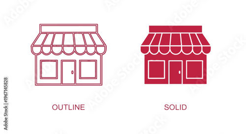 Vector illustration of storefront icons in outline and solid styles for design use