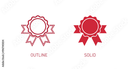 Red ribbon award icons in outline and solid style for recognition or achievement