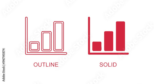 Red bar chart icons in outline and solid styles for data visualization