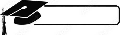 Graduation cap icon, isolated vector degree hat symbol with line stroke border on transparent background for college high school and university ceremony design.