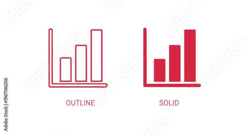 Vector bar chart icons in outline and solid styles for infographics