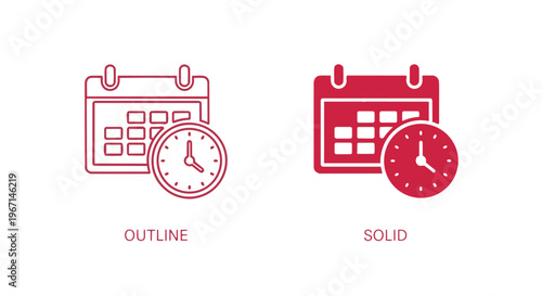 Calendar and clock icon set, schedule and time management symbols